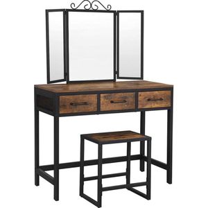 MIRA Home Make-up tafel - Kaptafel met spiegel - Zwart/Bruin - Hout/Spaanplaat - 90x40x137.5