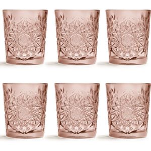 Libbey Drinkglas Hobstar - Roze – 355 ml/ 35,5 cl - 6 stuks - vintage design - vaatwasserbestendig - hoge kwaliteit