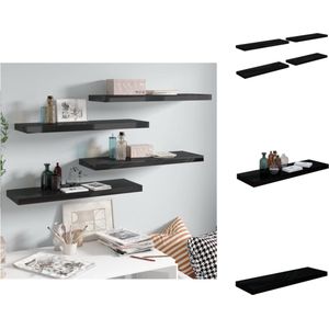 vidaXL Wandplanken - Trendy - Set van 4 - Hoogglans Zwart - 80 x 23.5 x 3.8 cm - Honingraat MDF en Metaal - Wandsteun