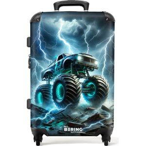 NoBoringSuitcases.com® - Kinderkoffer jongen - Blauwe monstertruck - Kindertrolley jongens - Koffer kind groot - Rolkoffer lichtgewicht - Reistrolley - Reiskoffer met 4 wielen - Grote trolley XL - 20 kg bagage