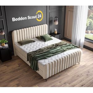 Boxspring bed met opbergruimte - 140x200 cm - Gebroken Wit - Opbergbed - Salva