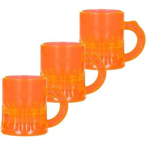 50x Shotglas/shotjes fluor oranje UV glaasjes/glazen met handvat 2,5cl - Herbruikbare shotglazen - Koningsdag/kroeg/bar/cafe shot/shotjes glazen