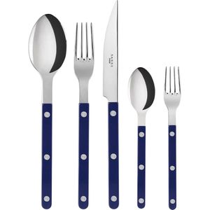 Tafelbestek, 5-delig - bistrot - mes, vork, eetlepel, theelepel & taartvork - roestvrij staal en nylon - vaatwasmachinebestendig - marineblauw