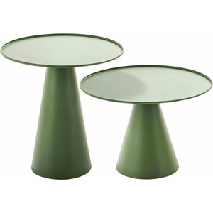 Oviala - Set van 2 ronde lage tuintafels in cactusgroen