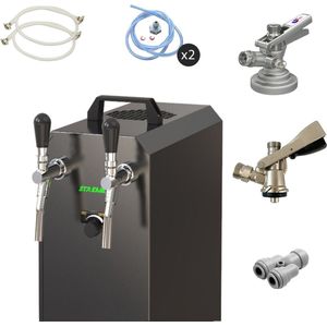 Complete set - Biertap - stream 50/K 2-kraans RVS, 50 liter/u, met membraanpomp - Biertap, Beertender, Thuistap, Bierkoeler, Type S, KeyKeg