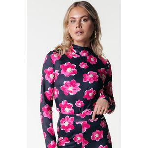 Colourful Rebel Neyo Poppy Flower Peached Turtleneck Top- M