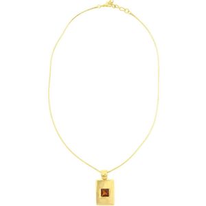 Behave Dames ketting goud-kleur met rechthoekige hanger met bruine steen 40 cm
