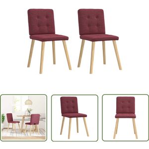 The Living Store Eetkamerstoelen 2 st stof wijnrood - Eettafelstoel - Eetkamerstoel - Velours Stoel - Rode Stoel - Luxe Stoel