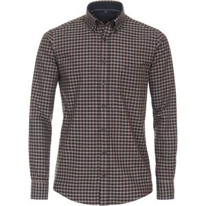 CASA MODA Sport casual fit overhemd - flanel - bruin geruit - Strijkvriendelijk - Boordmaat: 45/46