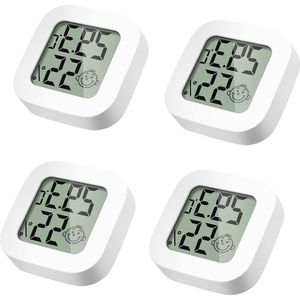 Digitale thermometer hygrometer 4 stuks mini kamerthermometer - temperatuur en luchtvochtigheidsmeter met schakelaar - babykamer woonkamer