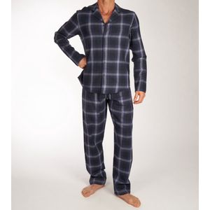 SCHIESSER Warming Nightwear pyjamaset - heren lange pyjama geweven stof biologisch katoen knoopsluiting geruit nachtblauw - Maat: L