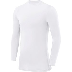 PowerLayer Mannen Compression Basislaag Top Lange Mouw Ondershirt - Ronde Hals - Wit, XS