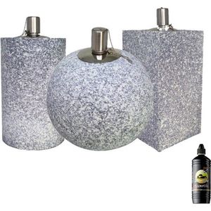 Trio set betonlook terrazzo tuinfakkels tafel- en terras assorti (8 uur) Kunststof met rvs reservoir + 1 liter olie