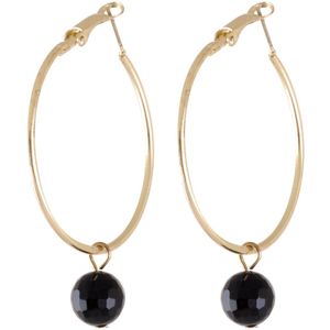 Behave Oorbellen - dames - goudkleurige oorringen met zwarte ronde natuurstenen hanger
