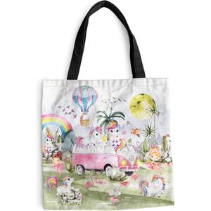 Schoudertas - Strandtas - Big Shopper - Boodschappentas - Unicorn - Regenboog - Kinderen - Meiden - Auto - 45x45 cm - Katoenen tas