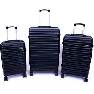 Tobeyz - Kofferset - 3-delig Zwart Handbagage - Verrijdbaar op 4 Wielen - Stevig ABS - Lichtgewicht, Trolley