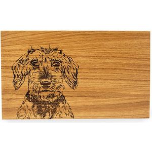 Teckel - broodsnijplank - snijplank - serveerbord - dienblad - ruwharige teckel - teckel gravure - eiken hout - hond - borrelplank - 27x16cm