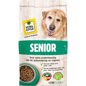 VITALstyle Hond Senior - Hondenbrokken - Extra Ondersteuning Voor De Oudere Hond - Met o.a. Chichoreiwortel & Zoethoutwortel - 1,5 kg
