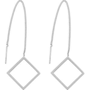 Chic by Lirette - RVS Lange Ruit Oorbellen - Elegante Oorhangers - Zilver inc. Sieradenzakje