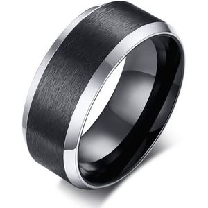 Ring Heren Zwart met Zilver kleurige Rand - Staal - Ringen Heren Dames - Cadeau voor Man - Mannen Cadeautjes Accesoires