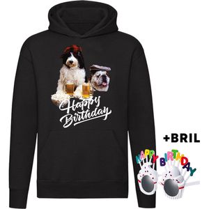 Happy birthday Hoodie + bril - verjaardag - jarig - feest - bier - hond - dieren - grappig - unisex - trui - sweater - capuchon