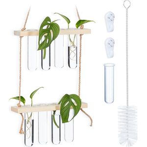 stekstation - hangend - 2 niveaus - stek vaasjes met houten rekje - natuur-transparant