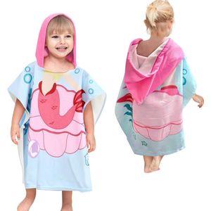 Badponcho met capuchon, kinderponchohanddoek, strandhanddoeken met capuchon voor baby's, cartoon absorberende strandhanddoek voor kinderen, kinderbadhanddoek met capuchon voor strandzwemdouche (zeemeermin 2)