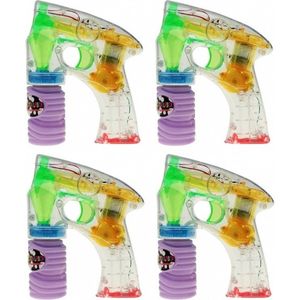 4x Bellenblaas pistool met LED licht 14 cm - Buitenspeelgoed fun artikelen