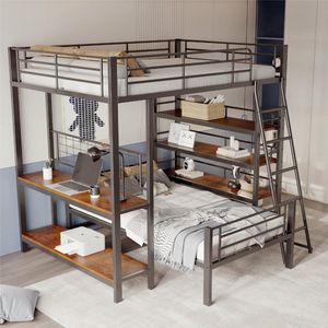 Sweiko Stapelbed - 140*200cm - Metalen frame - Meerdere opbergplanken - Zwart