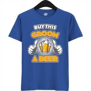 Buy This Groom A Beer | Vrijgezellenfeest Cadeau Man - Groom To Be Bachelor Party - Grappig Bruiloft Bruidegom Heren Shirt - T-Shirt - Unisex - Royal Blue - Maat M