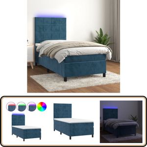 vidaXL Boxspring LED Fluweel Donkerblauw 90x190 cm Boxspring - Donkere Blauwe Boxspring - Led Boxspring - Velvet Boxspring - Pocketed Spring Mattress