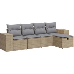 vidaXL - 5-delige - Loungeset - met - kussens - poly - rattan - beige