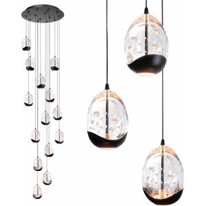 Vide hanglamp | Clear egg | 350 cm | 14 lichts | zwart & transparant