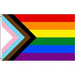 Progress Pride vlag, regenboogvlag, LGBTQ vlag, The Gay Flag Joint-Pride vlag, 150 x 90 cm, diverse binnen- en buitenvlaggen groot, weerbestendige Gay Pride vlag met messing ogen