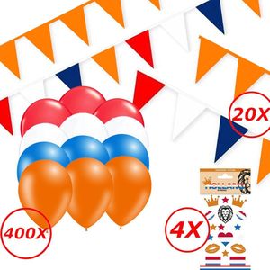 Oranje Versiering Oranje Slingers Vlaggenlijn Oranje Ballonnen EK WK Koningsdag Oranje Feestartikelen 424 Stuks Pakket