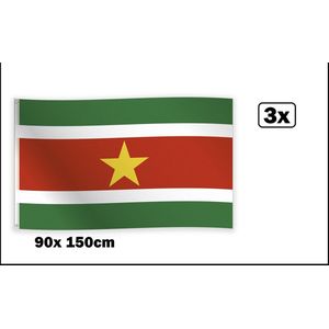 3x Vlag Suriname 90cm x 150cm - Landen festival thema feest fun verjaardag