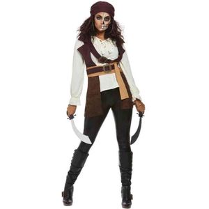 Smiffy's - Piraat & Viking Kostuum - Filmische Piraat Dame Vrouw - Bruin, Wit / Beige - Large - Carnavalskleding - Verkleedkleding