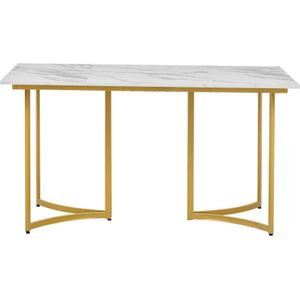 Witte eettafel met marmerlook en gebogen tafelpoten, verstelbare poten voor eetkamer en keuken