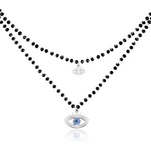 Dubbel Laags Ketting Kristal Kralen - Blue Eye Silver