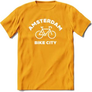 Amsterdam Bike City T-Shirt | Souvenirs Holland Kleding | Dames / Heren / Unisex Koningsdag shirt | Grappig Nederland Fiets Land Cadeau | - Geel - XXL