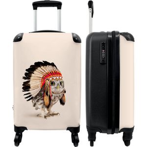 NoBoringSuitcases.com® Kinderkoffer - Hardcase koffer - Trolley op wieltjes - Uil - Indiaan - Veren - Dieren - Kinderen - Handbagage kinderen - Lichtgewicht - Past binnen 55x40x20 cm en 55x35x25 cm - TSA slot - Reiskoffer - Kofferslot