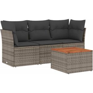 vidaXL Loungeset 4-delig - Grijs - Inclusief Kussens Loungeset - Lounge Set - Tuinlounge - Buitentijnen - Loungebank