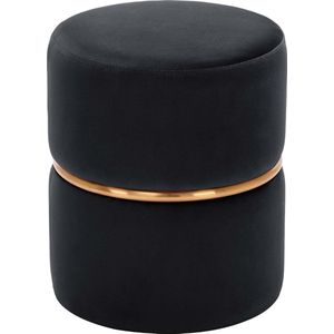 Gestoffeerde kruk ronde Ottomaanse uitstekend design gouden metalen ring 9123, kleur: zwart, materiaal: fluweel