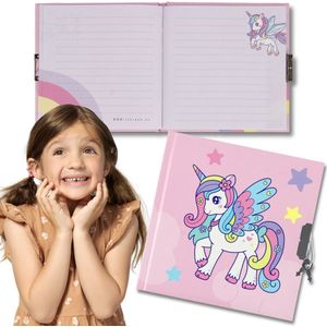 Eenhoorn Gelijnd dagboek met slot, notitieboek 13,5x13,5 cm