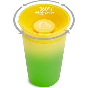 Munchkin Miracle Anti-Lek 360° Drinkbeker - Sippy Cup - Veranderd van Kleur - Warmtegevoelig - Oefenbeker voor Baby en Kind - 266ml - Geel/Groen