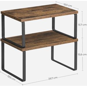 Kruidenrekjes, set van 4, keukenplanken, uitzetbare keukenopbergers, stapelbaar, gemaakt van metaal en spaanplaat, legbordinzet, voor keukenkastje, keuken, vintage bruin-zwart KCS021X01