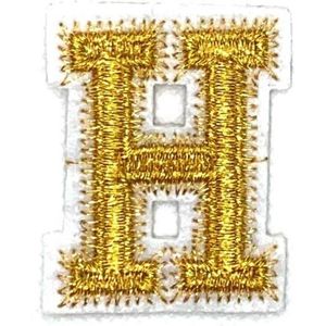 Alfabet Letter Strijk Embleem Patch Goud Wit Letter H / 3.5 cm / 4.5 cm
