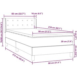 vidaXL - Boxspring - met - matras - fluweel - lichtgrijs - 80x210 - cm