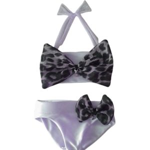 Maat 68 Bikini zwemkleding Wit panterprint badkleding met strik voor baby en kind zwem kleding