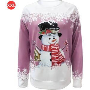 Bovista Kersttrui - Dames - Foute Kersttrui - Christmas Sweater - Kerst Sweater - Christmas Jumper - Pyjama - Pullover - Sneeuwpop - Roze - Maat XXL